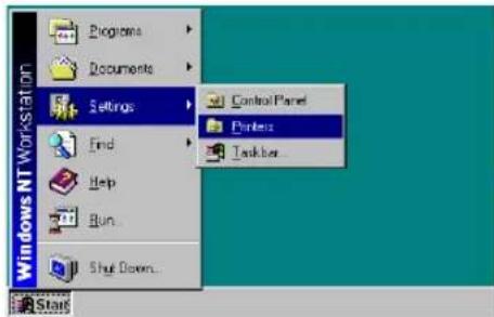 Windows NT Workstation Programs Documents Settings Find Help Run... Shut Down... Control Panel Printers Taskbar... Start