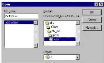 Open File name: es3.cas8.int es3.cas8.int Editors: D:\Cler\UK_MEVPCLEUSA d:\ Client the_me po8 us0 OK Cancel Network... Drives: d