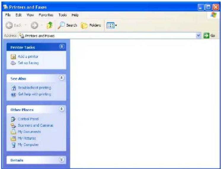 Printers and Faxes File Edit View Favorites Tools Help Back Search Folders Address Printers and Faxes Go Printer Tasks Add a printer Set up facing See Also Troubleshoot printing Get help with printing Other Places Control Panel Scanners and Cameras My Documents My Pictures My Computer Details
