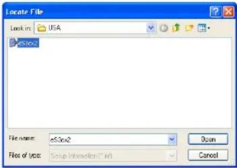 Locate File Look in: USA cs3o2 File name: cs3o2 Files of type: Setup Information (*.txt) Open Cancel