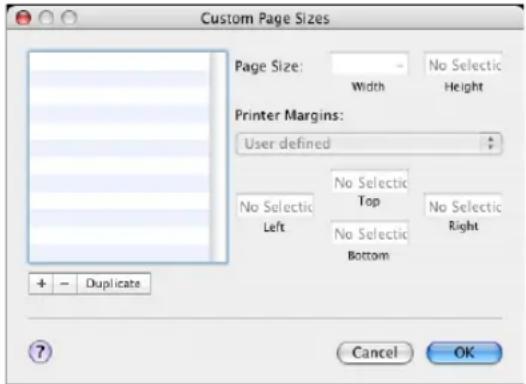 Custom Page Sizes Page Size: - No Selectic Width Height Printer Margins: User defined No Selectic Top No Selectic Left No Selectic Right Bottom + - Duplicate Cancel OK
