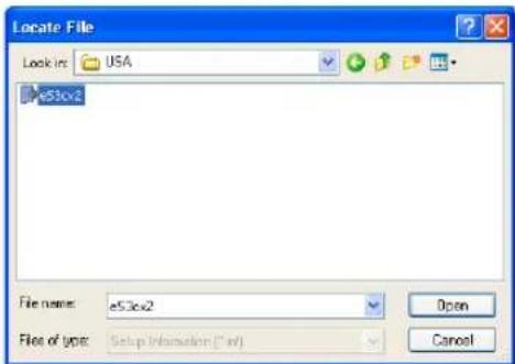 Locate File Look in: USA e53cx2 File name: e53cx2 File of type: Setup Information (*.av) Open Cancel