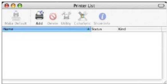 Printer List Make Default Add Delete Utility ColorSync Show Info Name Status Kind