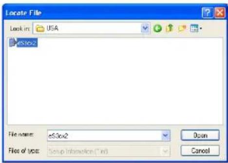 Locate File Look in: USA cs3o2 File name: cs3o2 Files of type: Setup Information (*.txt) Open Cancel