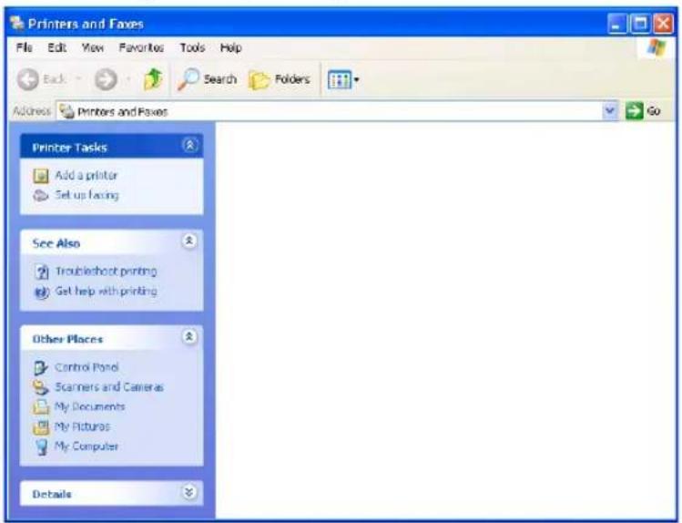 Printers and Faxes File Edit View Favorites Tools Help Back Search Folders Address Printers and Faxes Go Printer Tasks Add a printer Set up facing See Also Troubleshoot printing Get help with printing Other Places Control Panel Scanners and Cameras My Documents My Pictures My Computer Details