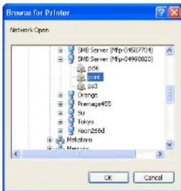 Browse for Printer Network Open SMB Server (Mfp-04587701) SMB Server (Mfp-04990620) pd6 print ps3 Orange Premage455 Su Tokyo Xeon265d Melakoro Memory OK Cancel