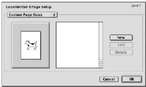 LaserWriter 8 Page Setup Custom Page Sizes 22-9-7 New Edit Delete Cancel OK