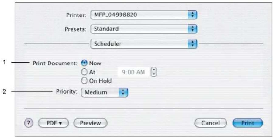 Printer: MFP_04998820 Presets: Standard Scheduler 1 —— Print Document: Now At 9:00 AM On Hold 2 —— Priority: Medium ? PDF Preview Cancel Print