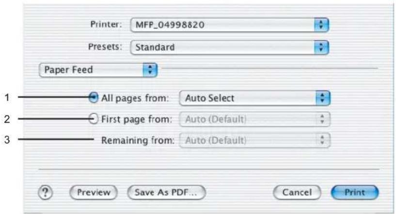 Printer: MFP_04998820 Presets: Standard Paper Feed 1 All pages from: Auto Select 2 First page from: Auto (Default) 3 Remaining from: Auto (Default) ? Preview Save As PDF... Cancel Print