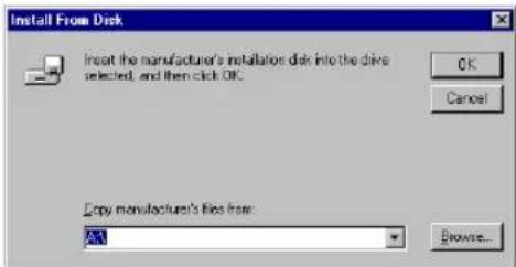 Install From Disk Insert the manufacturer's installation disk into the drive selected, and then click OK. OK Cancel Copy manufacturer's files from: AA Browse...