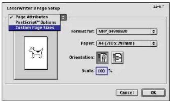 LaserWriter & Page Setup Page Attributes PostScript™ Options Custom Page Sizes Format for: MFP_04998820 Paper: A4 (210 x 297mm) Orientation: Scale: 100 ° Cancel OK