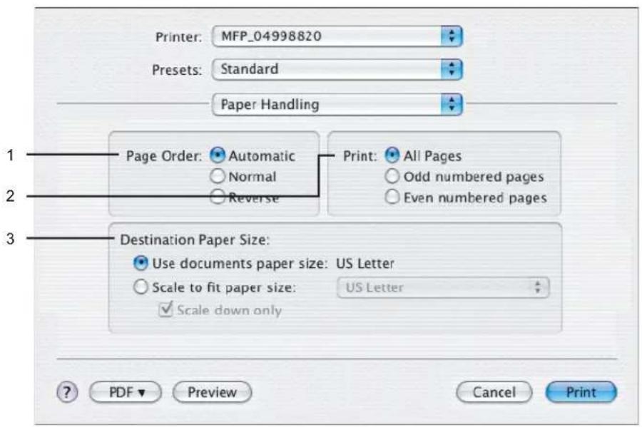 Printer: MFP_04998820 Presets: Standard Paper Handling 1 Page Order: Automatic Normal Reverse 2 Print: All Pages Odd numbered pages Even numbered pages 3 Destination Paper Size: Use documents paper size: US Letter Scale to fit paper size: US Letter Scale down only ? PDF Preview Cancel Print