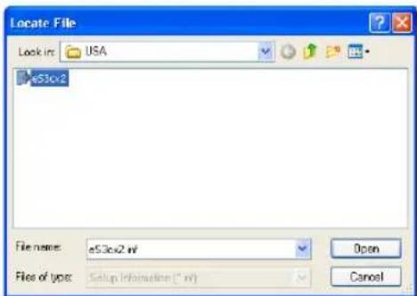 Locate File Lock in: USA e53cx2 File name: e53cx2.wf Files of type: Setup Information (*.wf) Open Cancel