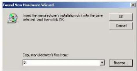 Found New Hardware Wizard Insert the manufacturer's installation disk into the drive selected, and then click OK. OK Cancel Copy manufacturer's files from: 0. Browse...