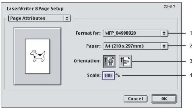 LaserWriter 8 Page Setup Page Attributes Z2-8.7 Format for: MFP_04998820 Paper: A4 (210 x 297mm) Orientation: Scale: 100 % Cancel OK