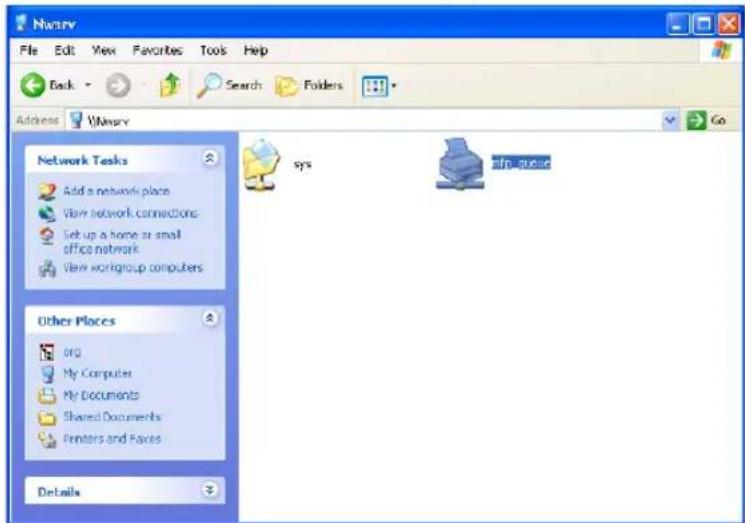 Ntwirv File Edit View Favorites Tools Help Back Search Folders Address Ntwirv Network Tasks Add a network place View network connections Set up a home at small office network View workgroup computers sys mfp audio Other Places org My Computer My Documents Shared Documents Printers and Paives Details
