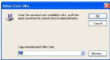 Install From Disk Insert the manufacturer's installation disk, and then make sure that the correct drive is selected below. OK Cancel Copy manufacturer's files from: Browse...