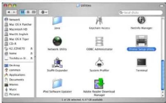 Utilities local disks Network Mac OS X Punther Macintosh HD Mac OS English Mac OS X Tiger CD-R K2.CD6V70 Home Toshiba e-Str Desktop comms Applications Documents Movies Music Pictures Java Keychain Access Netinfo Manager Network Utility ODBC Administrator Printer Setup Options Snuffle Expander System Profiler Terminal iPod Software Updater Adobe Reader Download Manager 1 of 26 selected, 6.57 GB available