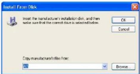 Install From Disk Insert the manufacturer's installation disk, and then make sure that the correct drive is selected below. OK Cancel Copy manufacturer's file from: Browse...