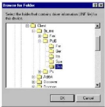 Browse for Folder Select the folders that contains driver information (INF file) for the device. Client Stuno Fox PdS Fie Gex Ito Spa Ms Ps Adrok Discover Dcscn OK Cancel
