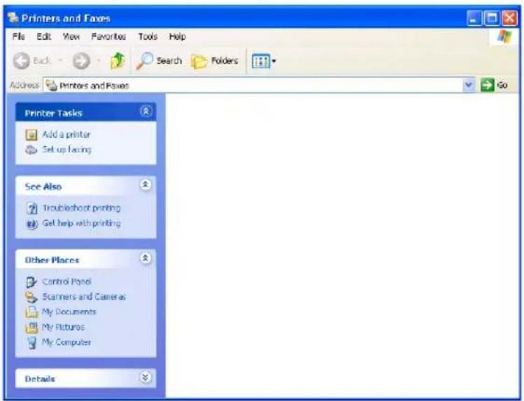 Printers and Faxes File Edit View Favorites Tools Help Back Search Folders Address Printers and Faxes Go Printer Tasks Add a printer Set up facing See Also Troubleshoot printing Get help with printing Other Places Control Panel Scanners and Cameras My Documents My Pictures My Computer Details