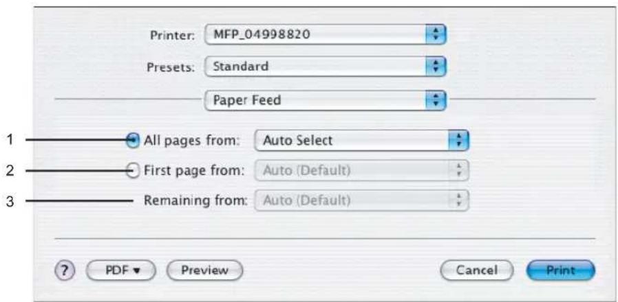 Printer: MFP_04998820 Presets: Standard Paper Feed 1 All pages from: Auto Select 2 First page from: Auto (Default) 3 Remaining from: Auto (Default) ? PDF Preview Cancel Print