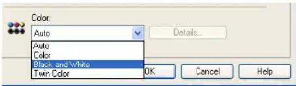 Color: Auto Auto Color Black and White Twin Color OK Cancel Help
