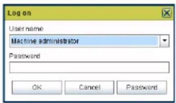 Log on User name Machine administrator Password OK Cancel Password