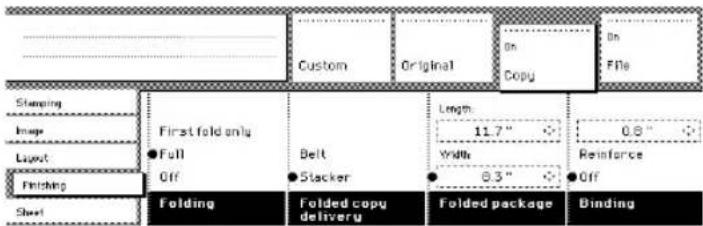 Custom Original On Copy On FIRE Stamping Image Layout Finishing First fold only ●Full Off Belt ●Stacker Length 11.7" Width 0.3" Reinforce ●Off Sheet Folding Folded copy delivery Folded package Binding