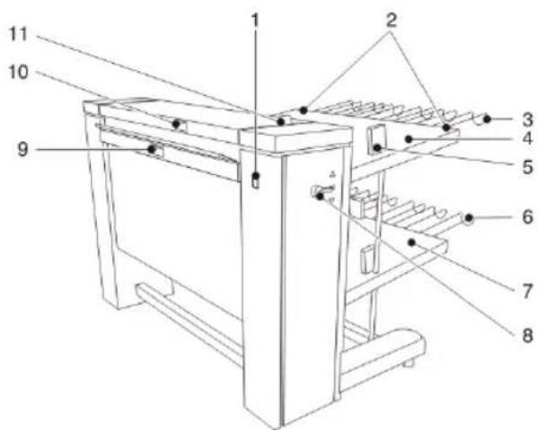 Technical diagram of a mechanical device with numbered components for identification