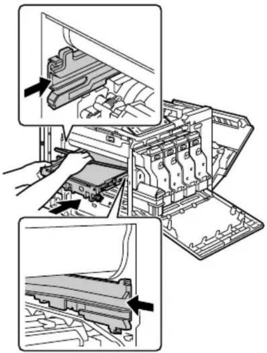 Technical diagram showing mechanical assembly steps with labeled components and directional arrows indicating process flow.