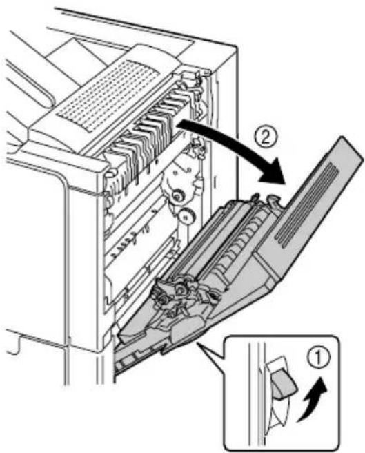 Technical diagram of a device with labeled parts and directional arrows indicating assembly or operation steps
