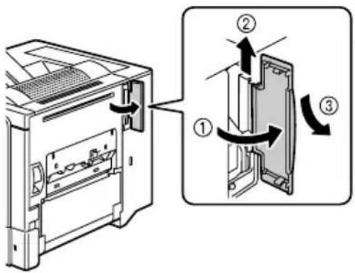 Diagram showing a device with labeled parts and directional arrows indicating motion or assembly steps