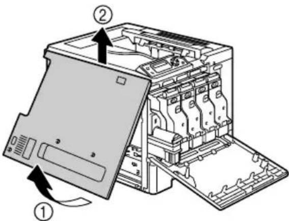 Diagram of a computer motherboard showing labeled components and directional arrows indicating assembly or movement.