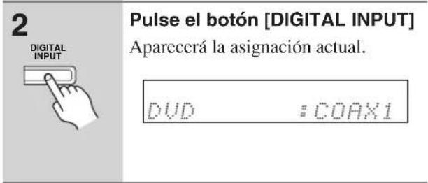 2 DIGITAL INPUT Pulse el botón [DIGITAL INPUT] Aparecerá la asignación actual. DVD :COAX1
