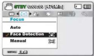 STEV 0x00:00 [875Mn] Focus Auto ✓ Face Detection Manual MENU Exit