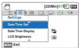 [220Min]STAY Settings Date/Time Set Date/Time Display LCD Brightness MENU Exit