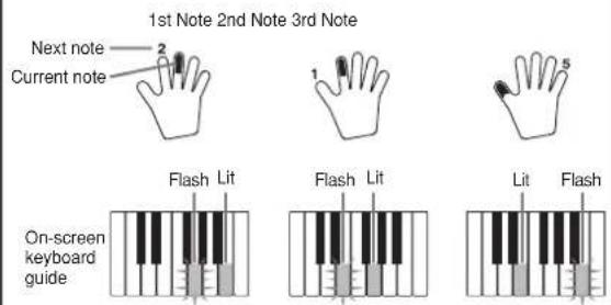 1st Note 2nd Note 3rd Note Next note Current note Flash Lit Flash Lit On-screen keyboard guide Lit Flash