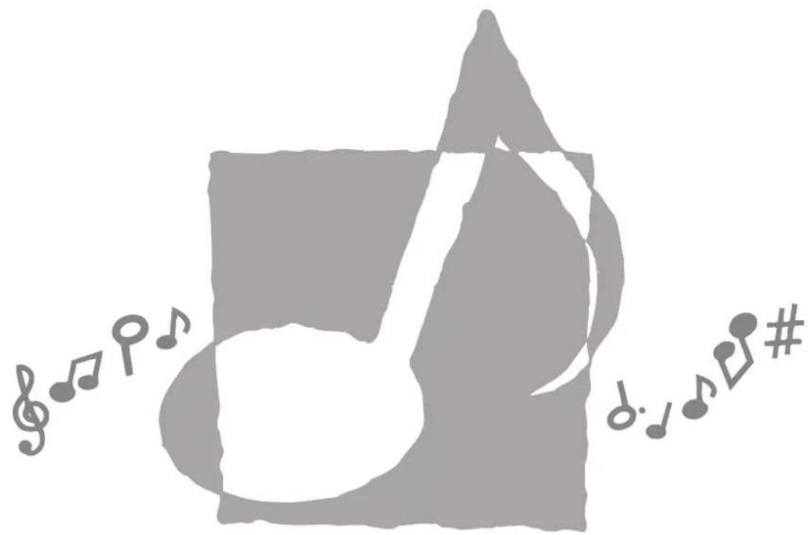 Graphic with musical notes and a stylized musical note symbol, likely representing a music or music passage.