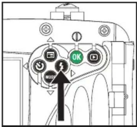 Diagram of a camera control panel with labeled buttons including OK, 📷, and NOS, and an arrow pointing to the OK button.