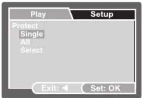Play Setup Protect Single All Select Exit: ← Set: OK