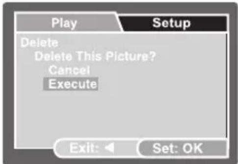 Play Delete Delete This Picture? Cancel Execute Exit: Set: OK