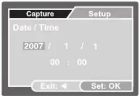 Capture Setup Date / Time 2007 / 1 / 1 00 : 00 Exit: ← Set: OK