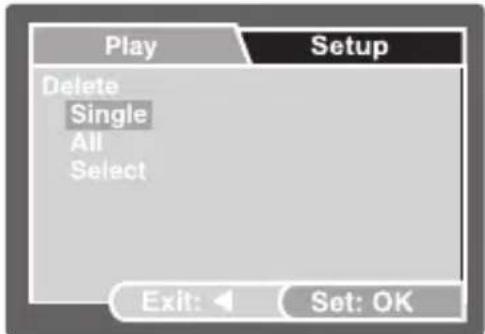 Play Delete Single All Select Setup Exit: Set: OK