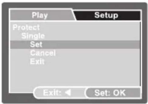 Play Setup Protect Single Set Cancel Exit Exit: Set: OK