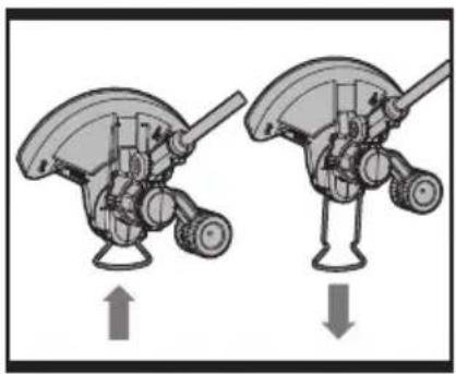 Mechanical assembly diagram showing two stages of a device with arrows indicating motion direction (no text or symbols)