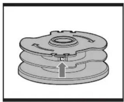 Mechanical component diagram showing a helical spring with a central hub and directional arrows (no text or symbols)
