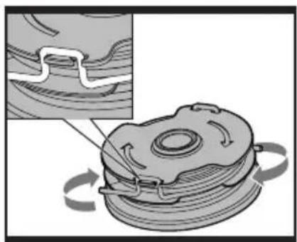 Mechanical component diagram showing a gear assembly with rotating arrows and a magnified inset (no text or symbols)