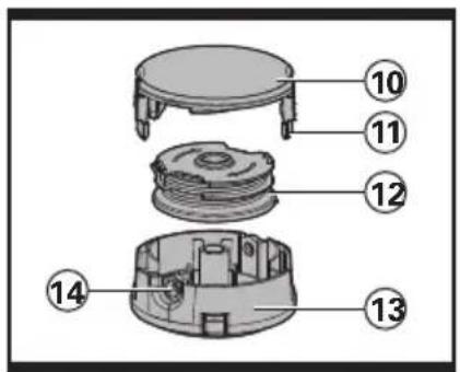 Technical diagram of a mechanical component with numbered parts labeled 10 to 14