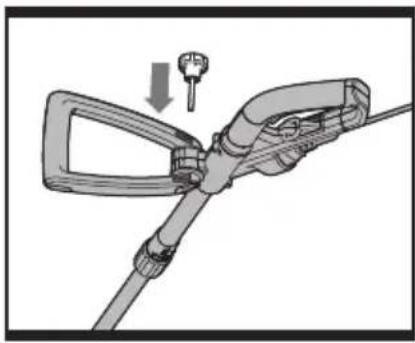 Diagram of a hand holding a tool with a key inserted, showing mechanical components and a downward arrow (no text or symbols)